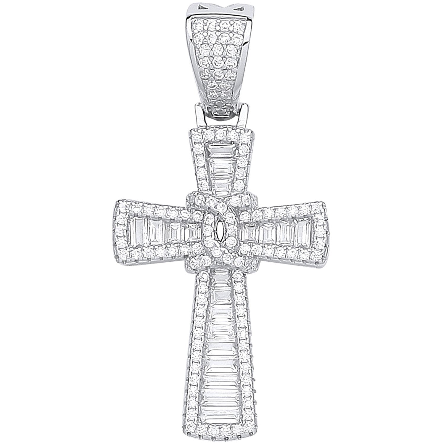 Silver Baguettes & Round CZs Cross