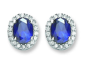 Silver Blue & White Cz Stud Earrings