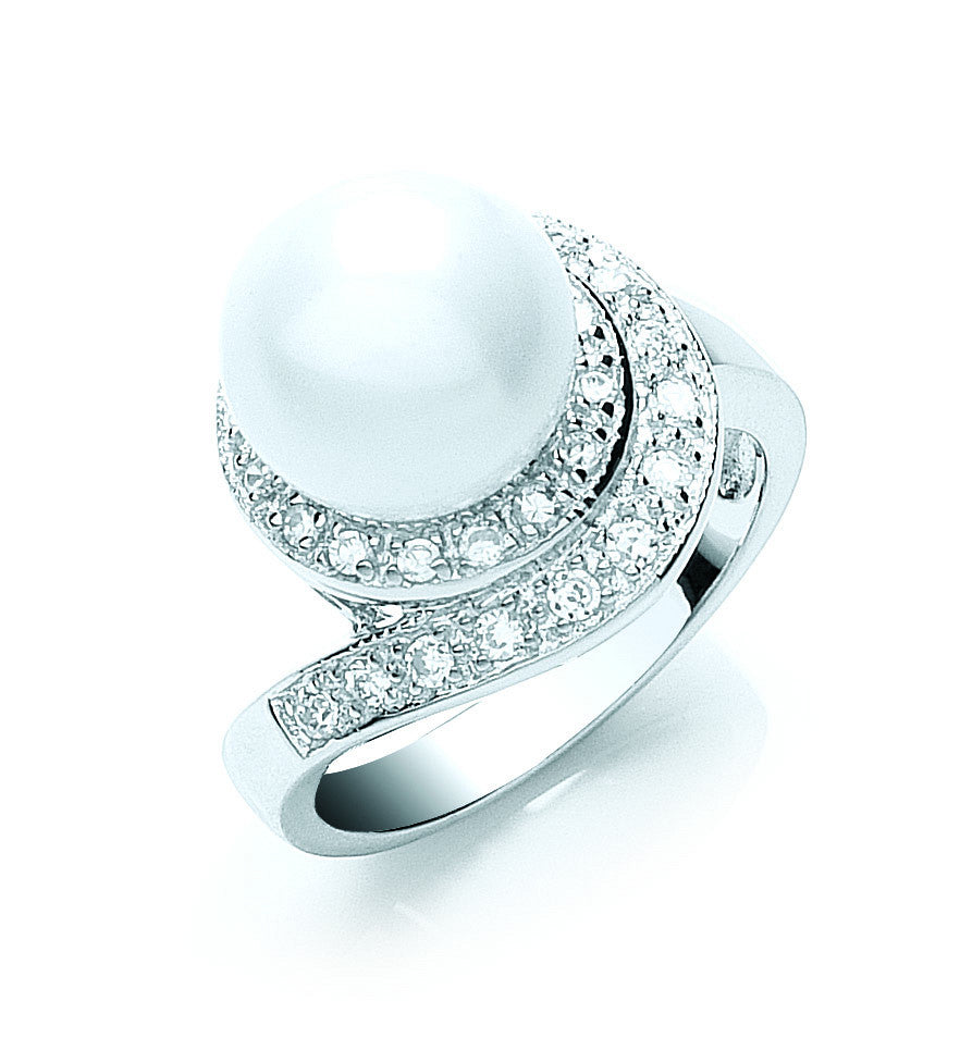 Silver Cz & Pearl Ring