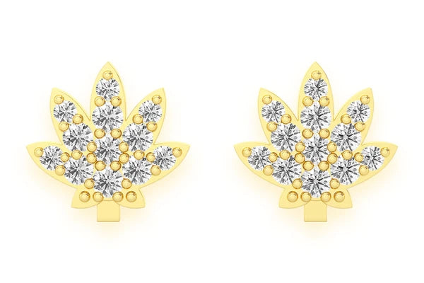 Erkals Jewellers Mini Cannabis Leaf Stud Earrings 18K Gold 0.10ctw