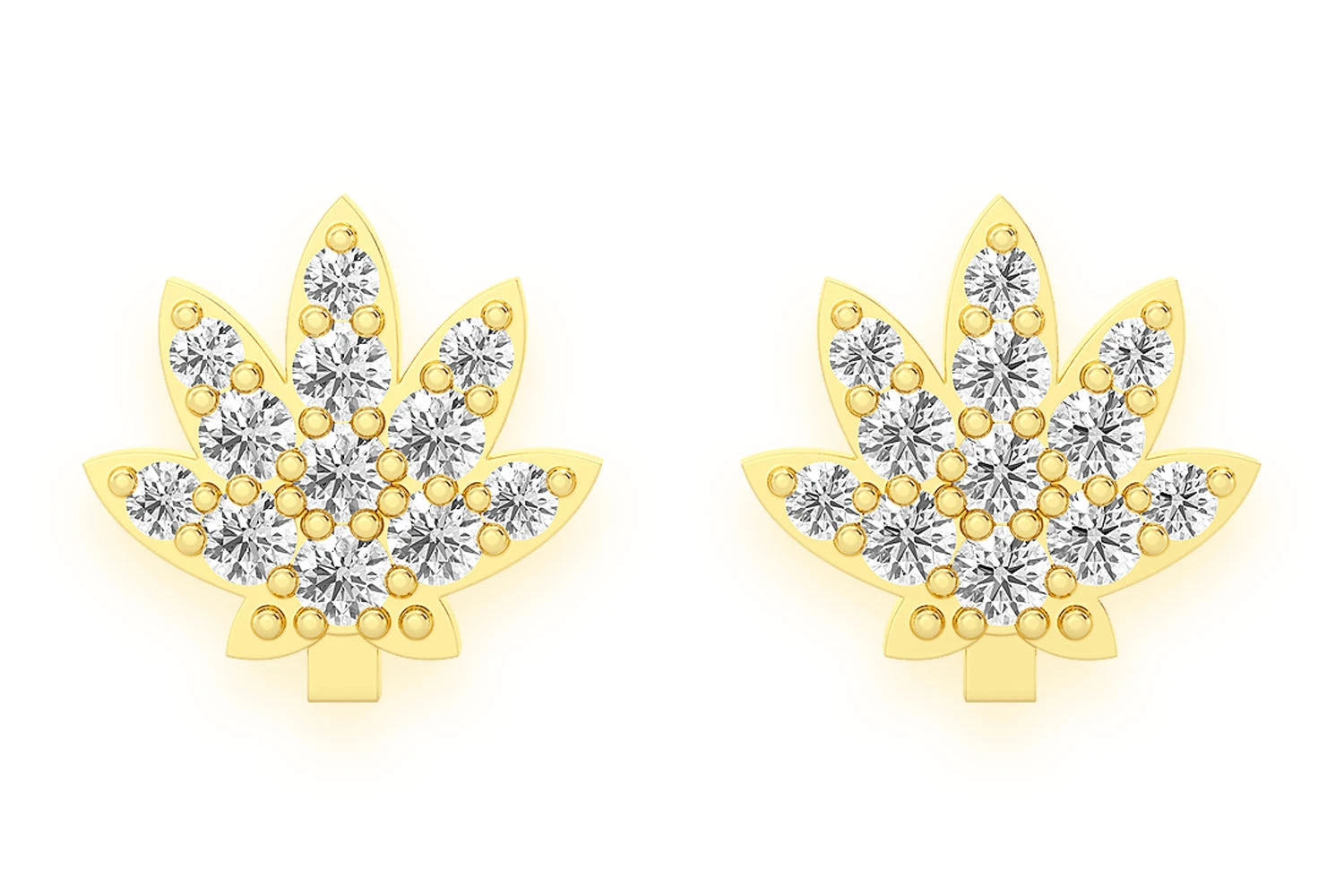 Erkals Jewellers Mini Cannabis Leaf Stud Earrings 18K Gold 0.10ctw