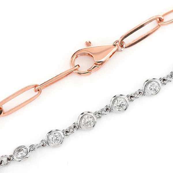 Erkals Jewellers Diamond Bezel Set Elongated Rolo Link Bracelet 18K Gold 0.50ctw