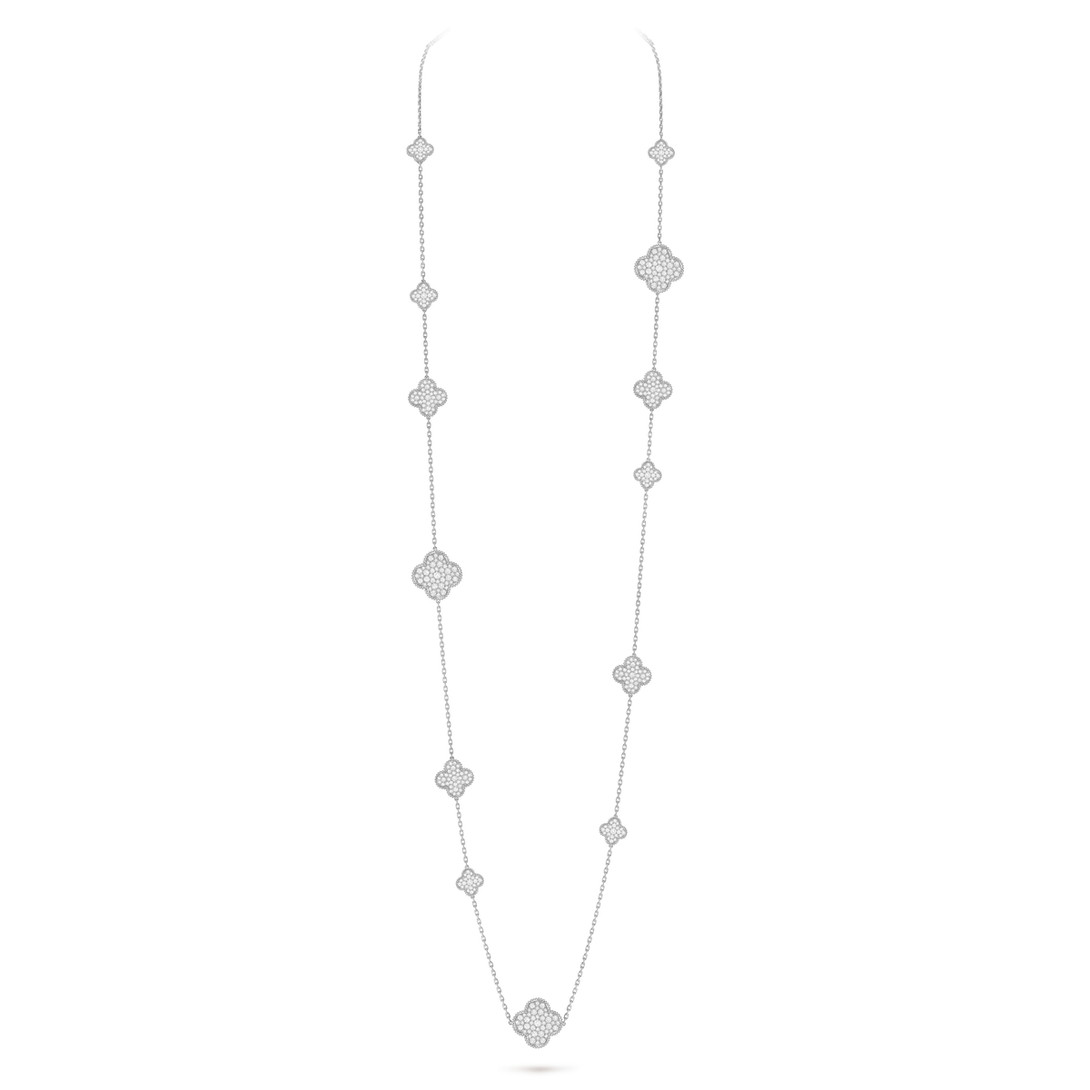 Van Cleef & Arpels Magic Alhambra 16 Motifs Diamond Long Necklace 18K White Gold