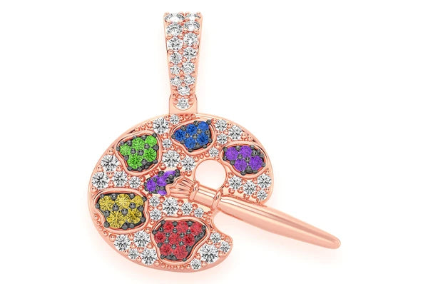 Palette de peintre Pendentif diamant 0,60 ct en or massif 14 carats