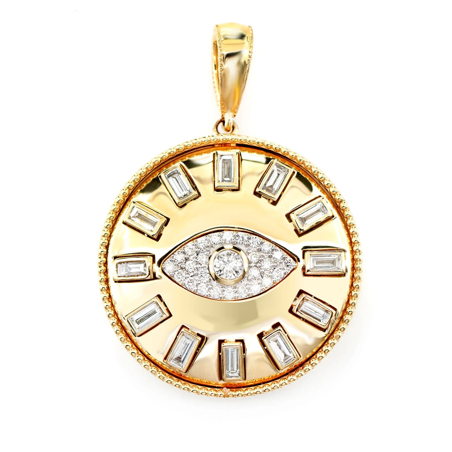 Erkals Jewellers Evil Eye Baguette Medallion Pendant 18K Gold 0.80ctw