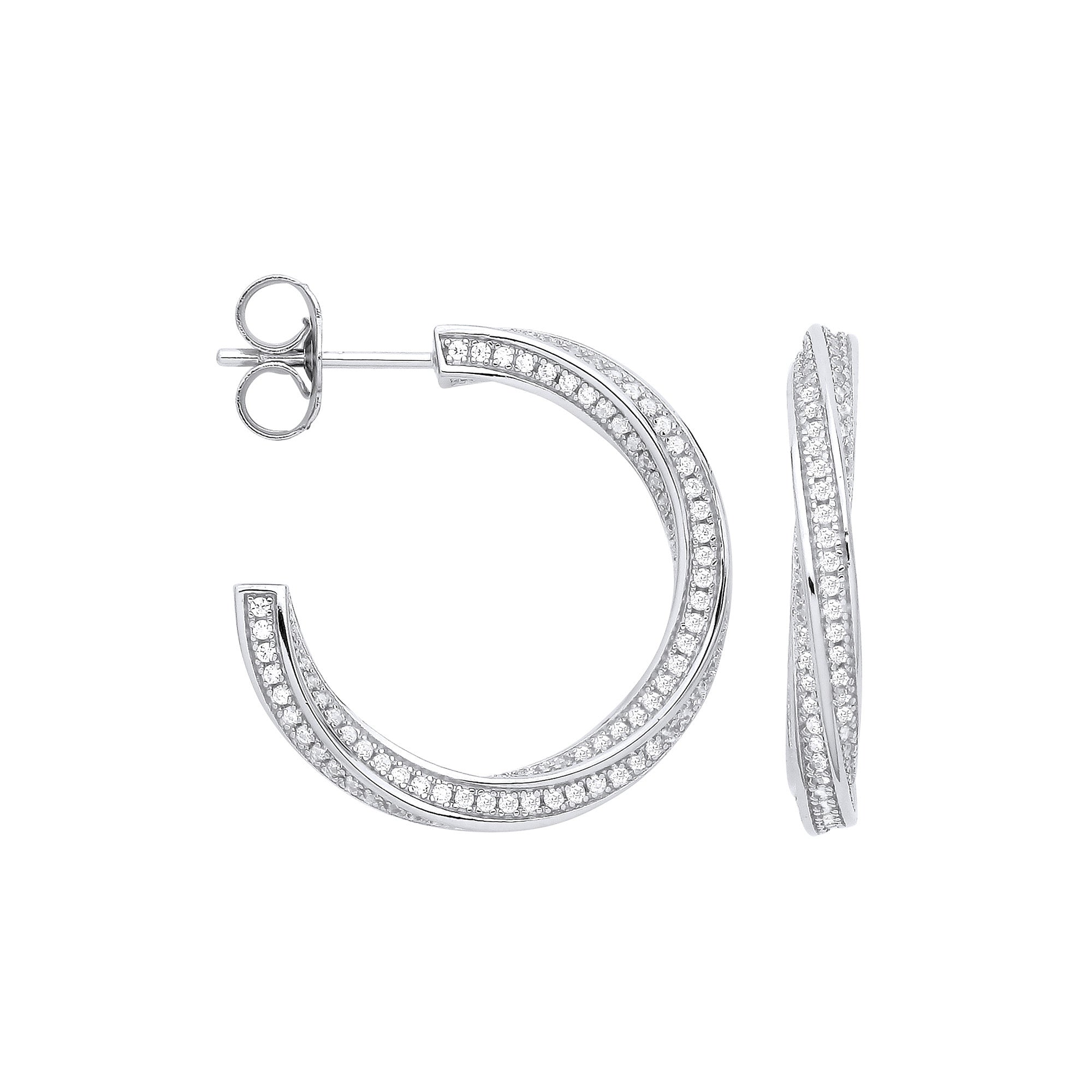 Silver CZ Twist Hoop Earrings