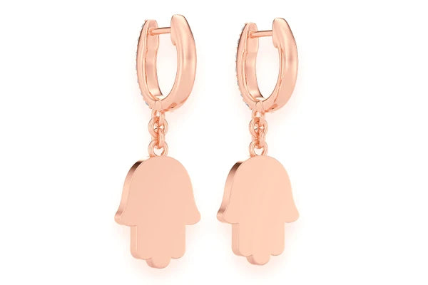 Erkals Jewellers Dangling Hamsa Huggie Earrings 18K Gold 0.50ctw