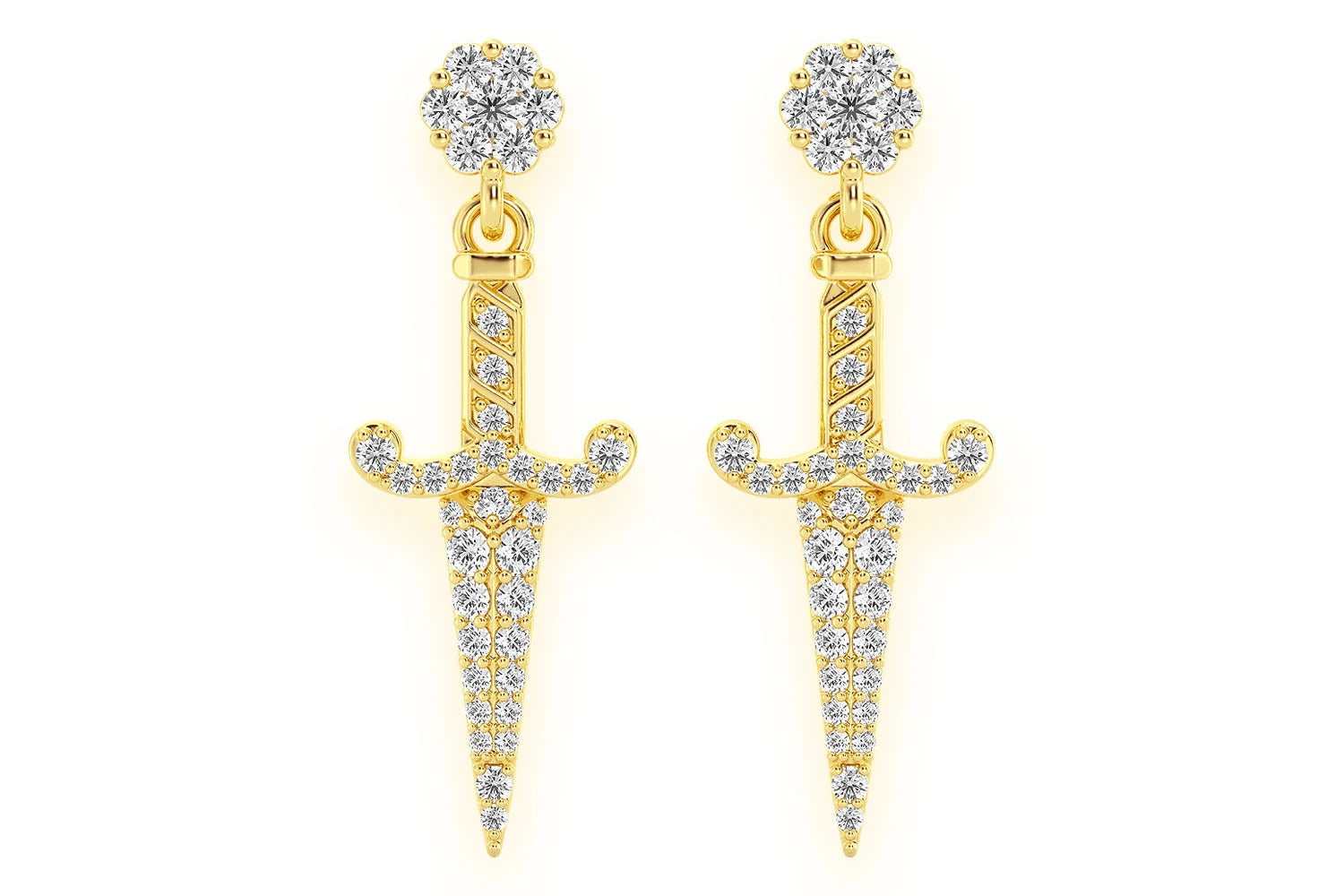 Erkals Jewellers Dangling Ancient Dagger Stud Earrings 18K Gold 0.70ctw