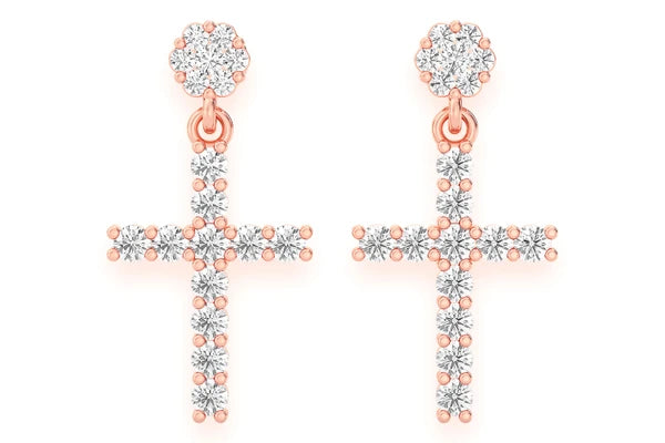 Erkals Jewellers Dangling One Row Cross Stud Earrings 18K Gold 1.25ctw