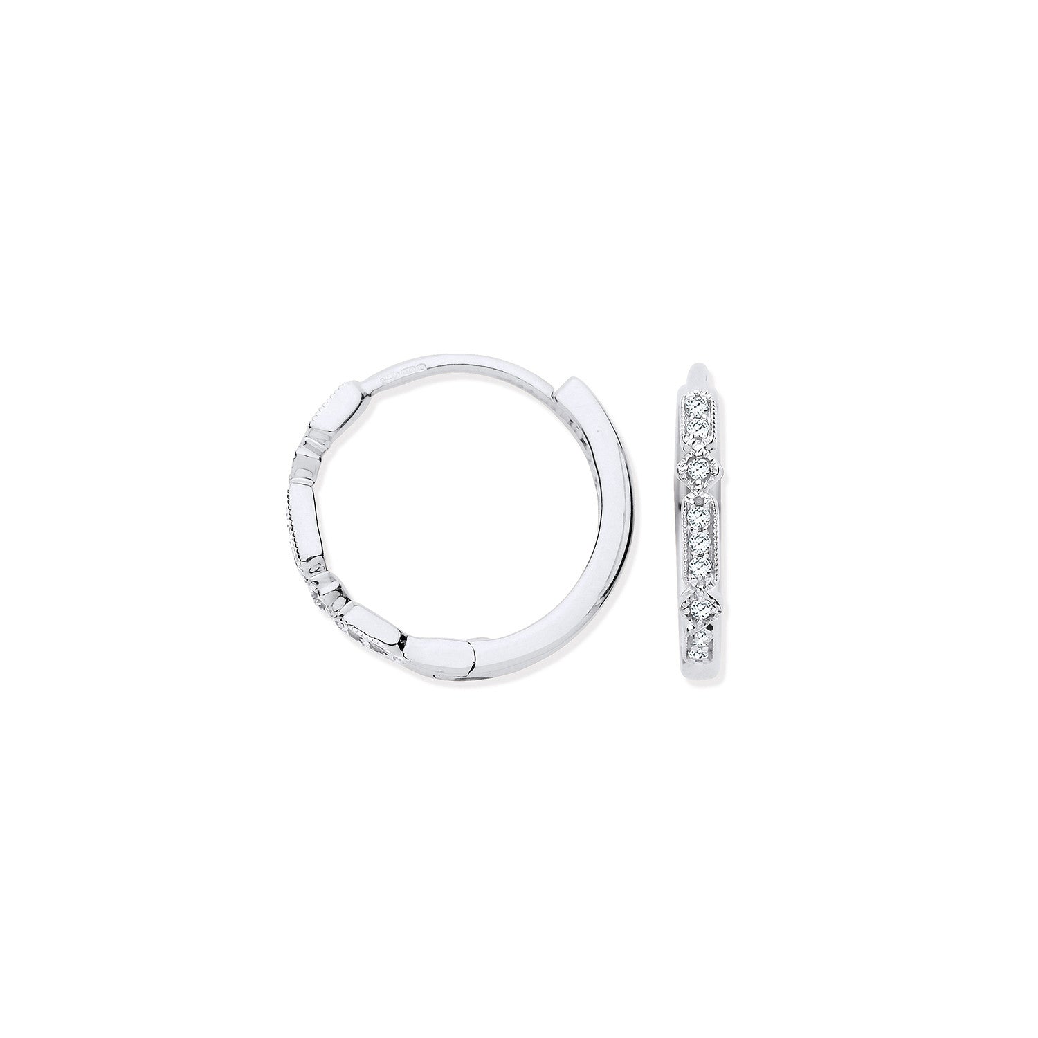 9ct White Gold Round 0.08ctw Diamond Hoops