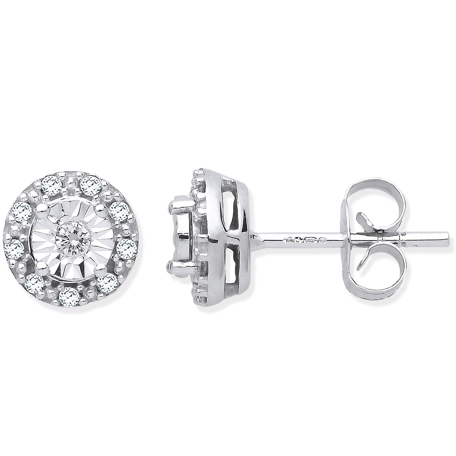 9ct White Gold Brilliant Cut 0.13ct Diamond Cluster Stud Earrings