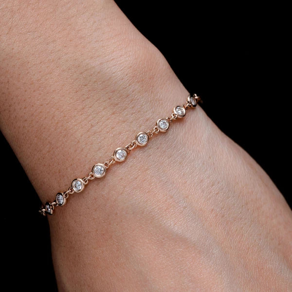 Erkals Jewellers Diamond Bezel Set Elongated Rolo Link Bracelet 18K Gold 0.70ctw