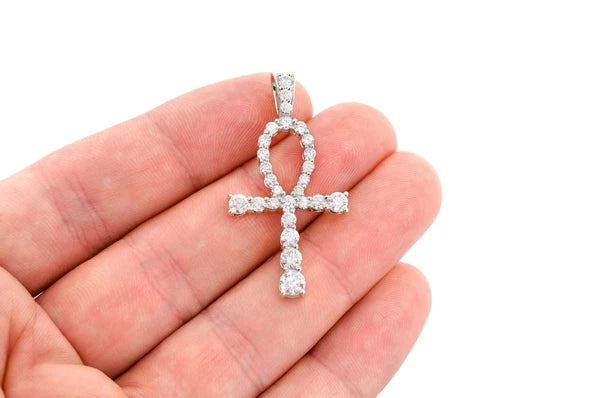 2.25ct Diamond Solitaire Ankh Egyptian Pendant 14K Solid Gold