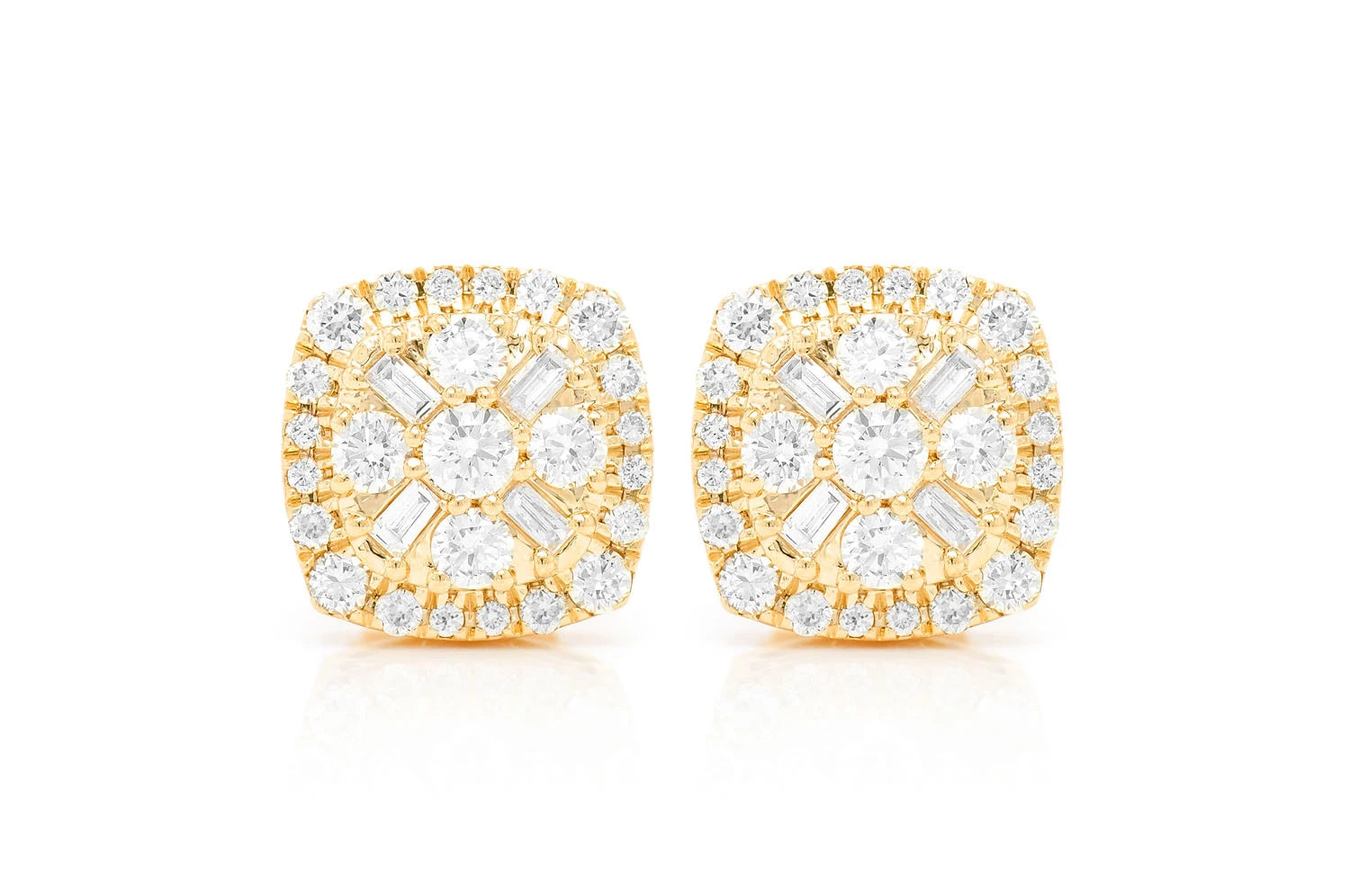 Erkals Jewellers Baguette Flower Stud Earrings 18K Gold 1.00ctw