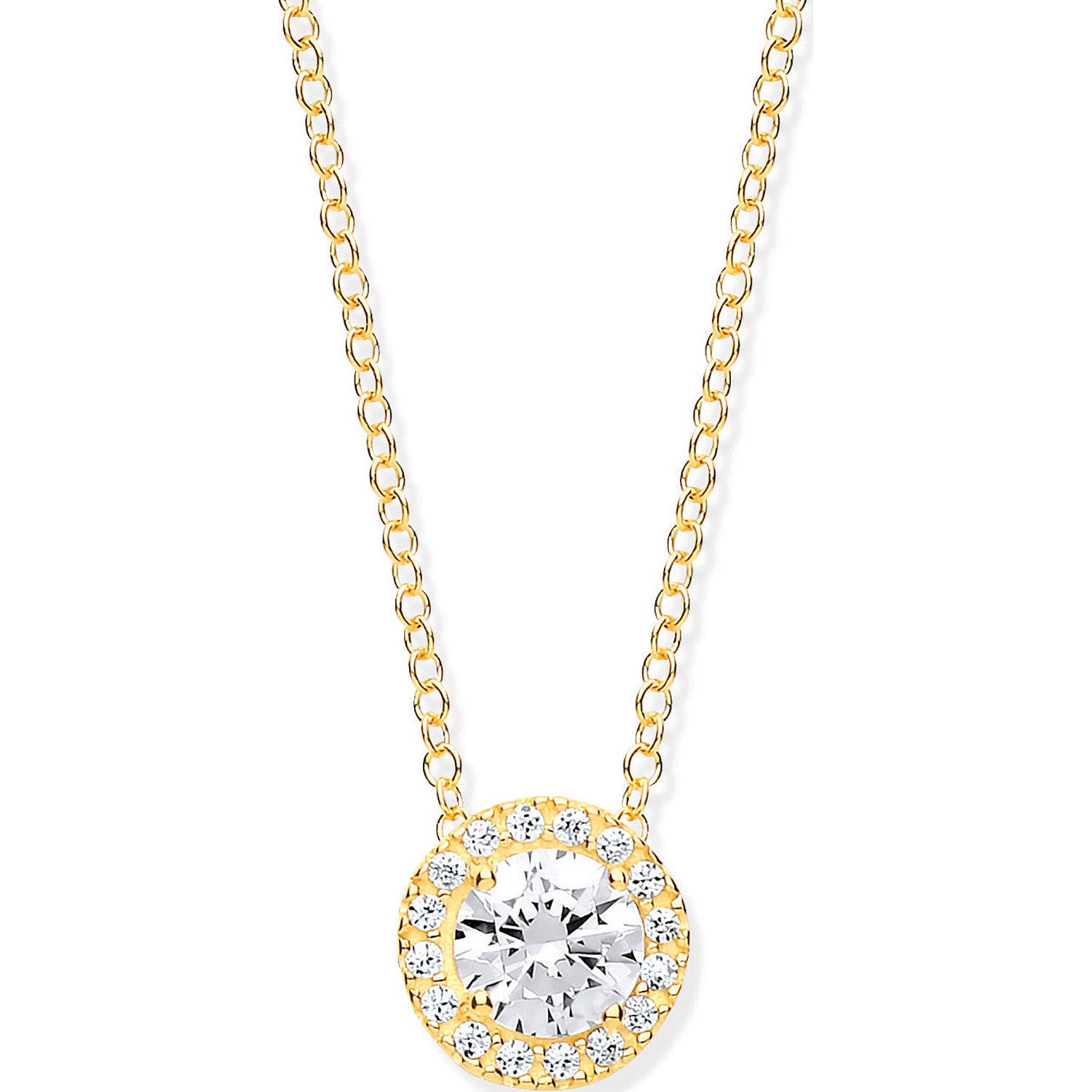 Y/G Round Cz Halo Pendant on 18" Chain