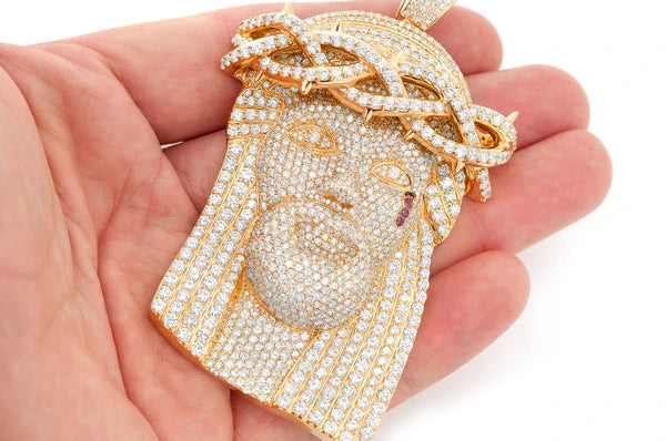 Erkals Jewellers Extra Large Jesus Of Nazareth Pendant 18K Gold Diamond 22.25ctw
