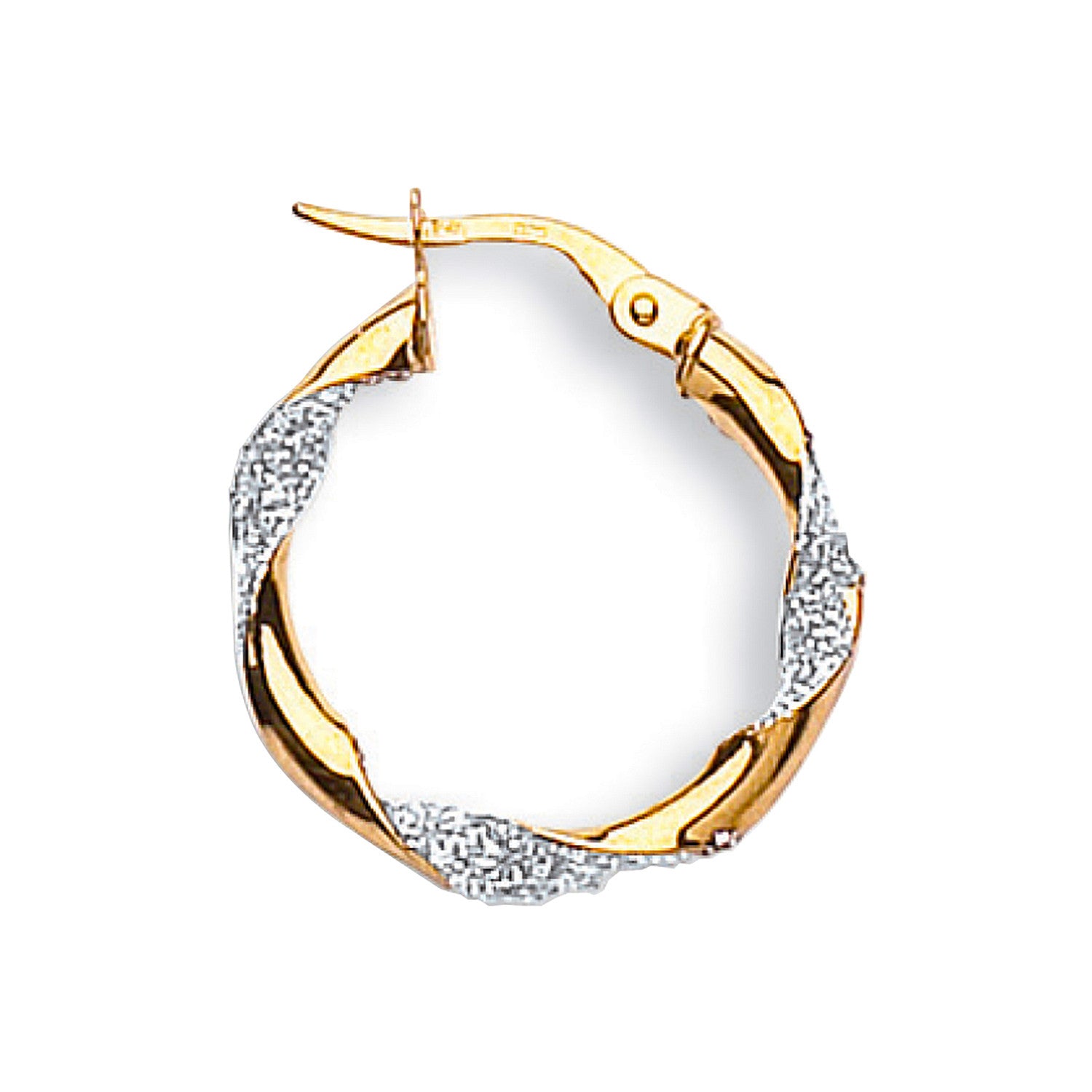 Y & W/G Glitter Finish Twisted 22mm Hoop Earrings