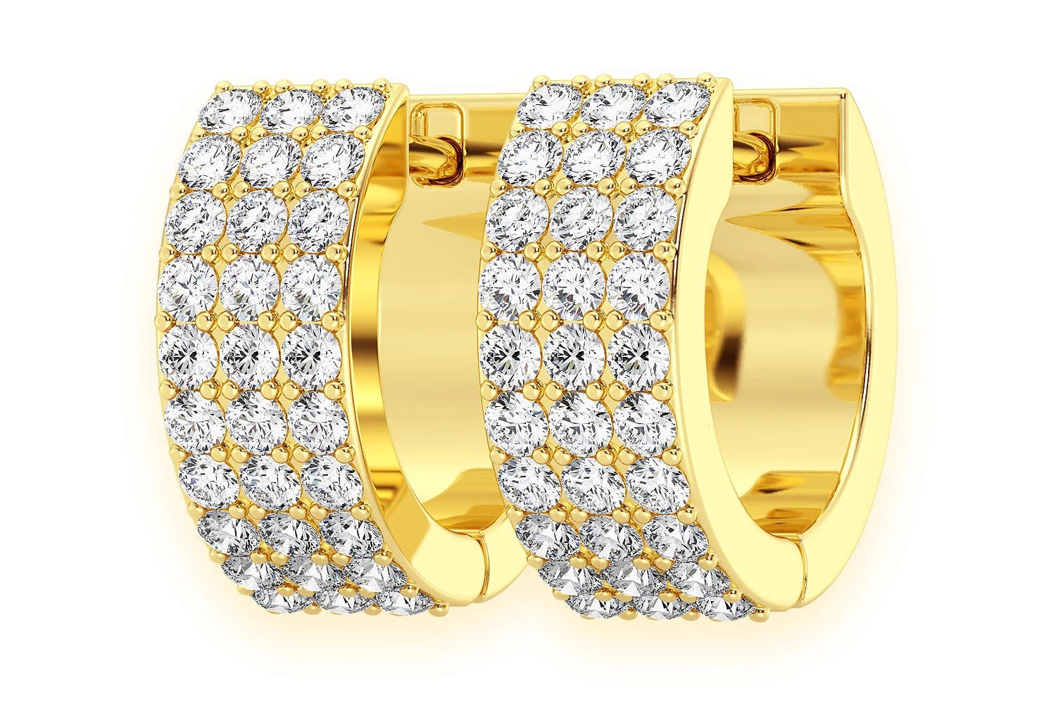 Erkals Jewellers Small Three Row Huggie Hoop Earrings 18K Gold 0.33ctw