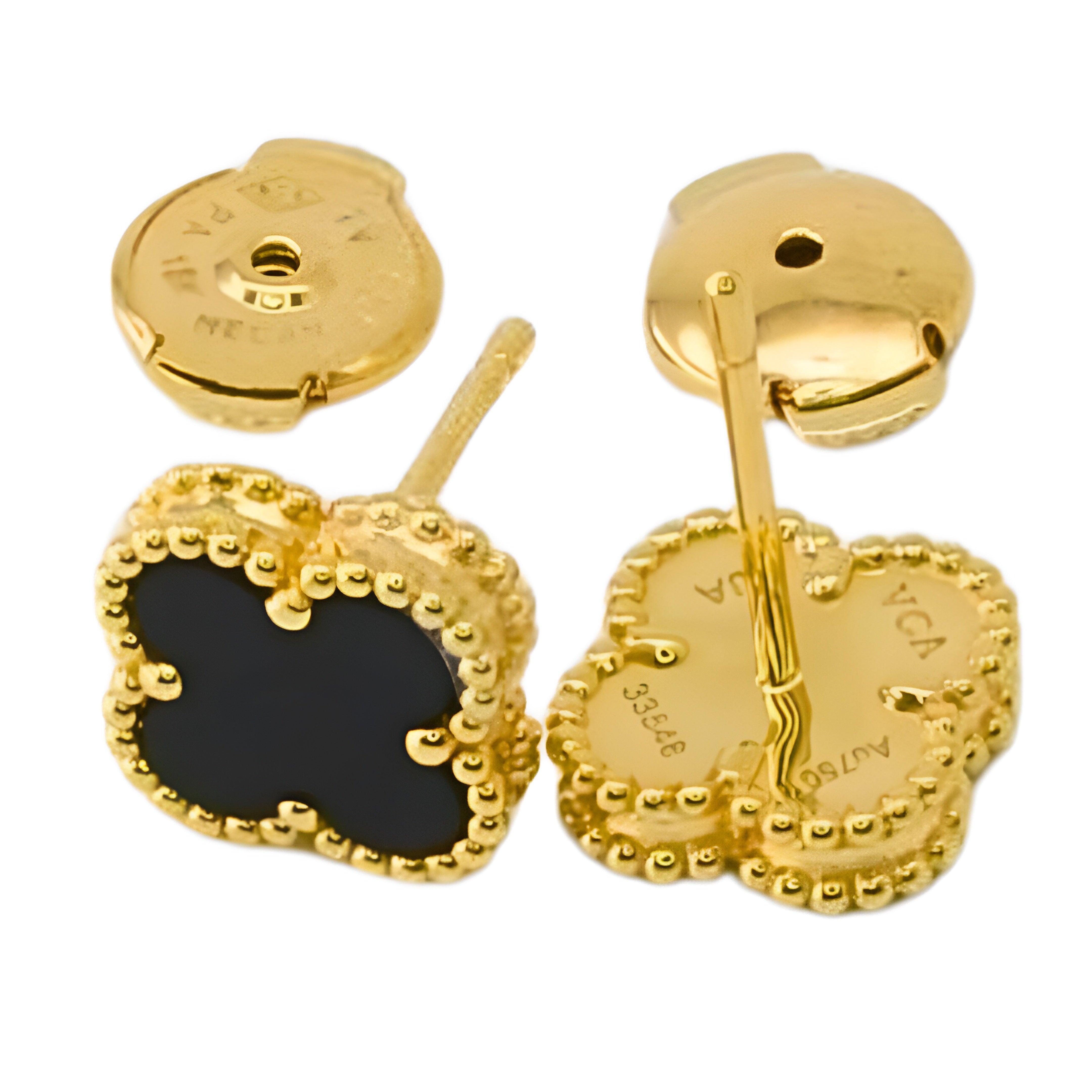 Van Cleef & Arpels Sweet Alhambra Earrings Onyx 18K Yellow Gold