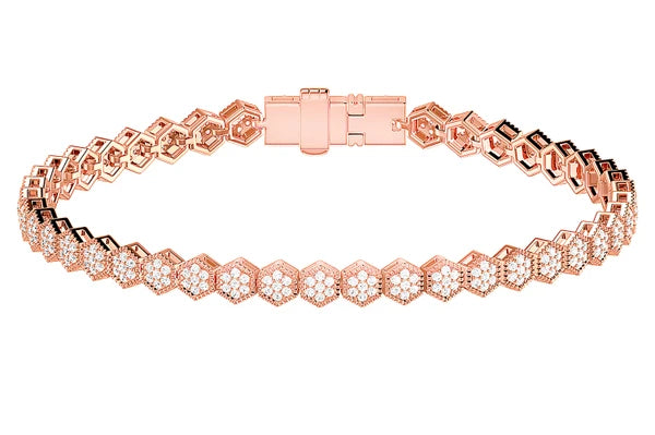 Erkals Jewellers Milgrain Hexagon Link Diamond Tennis Bracelet 18K Gold 1.25ctw