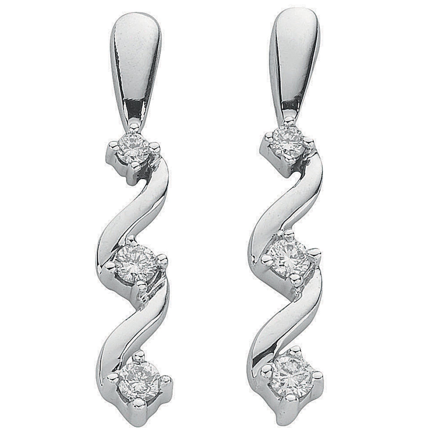 9ct White Gold Brilliant Cut 0.25ct Diamond Twist Drop Earrings