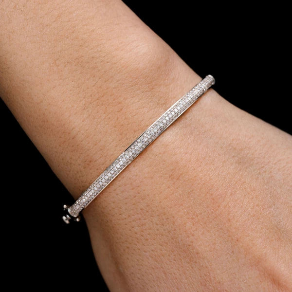 Erkals Jewellers Diamond Three Row Pave Bangle Bracelet 18K Gold 1.05ctw