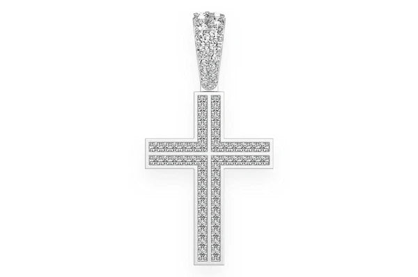 Pendentif en diamant avec croix d'accent droit 0,75 ct en or massif 14 carats