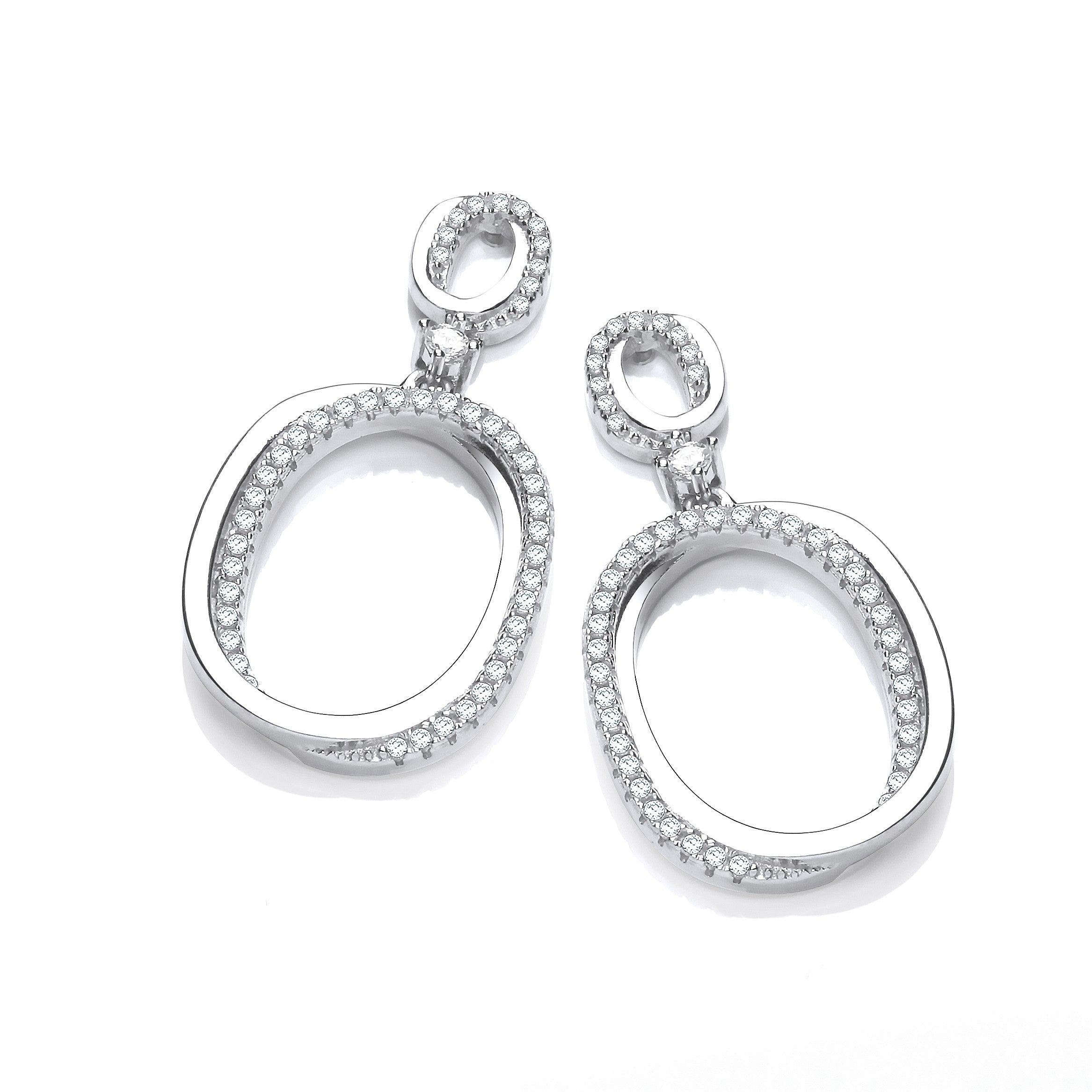 Oval Plain & CZs Drop Earrings