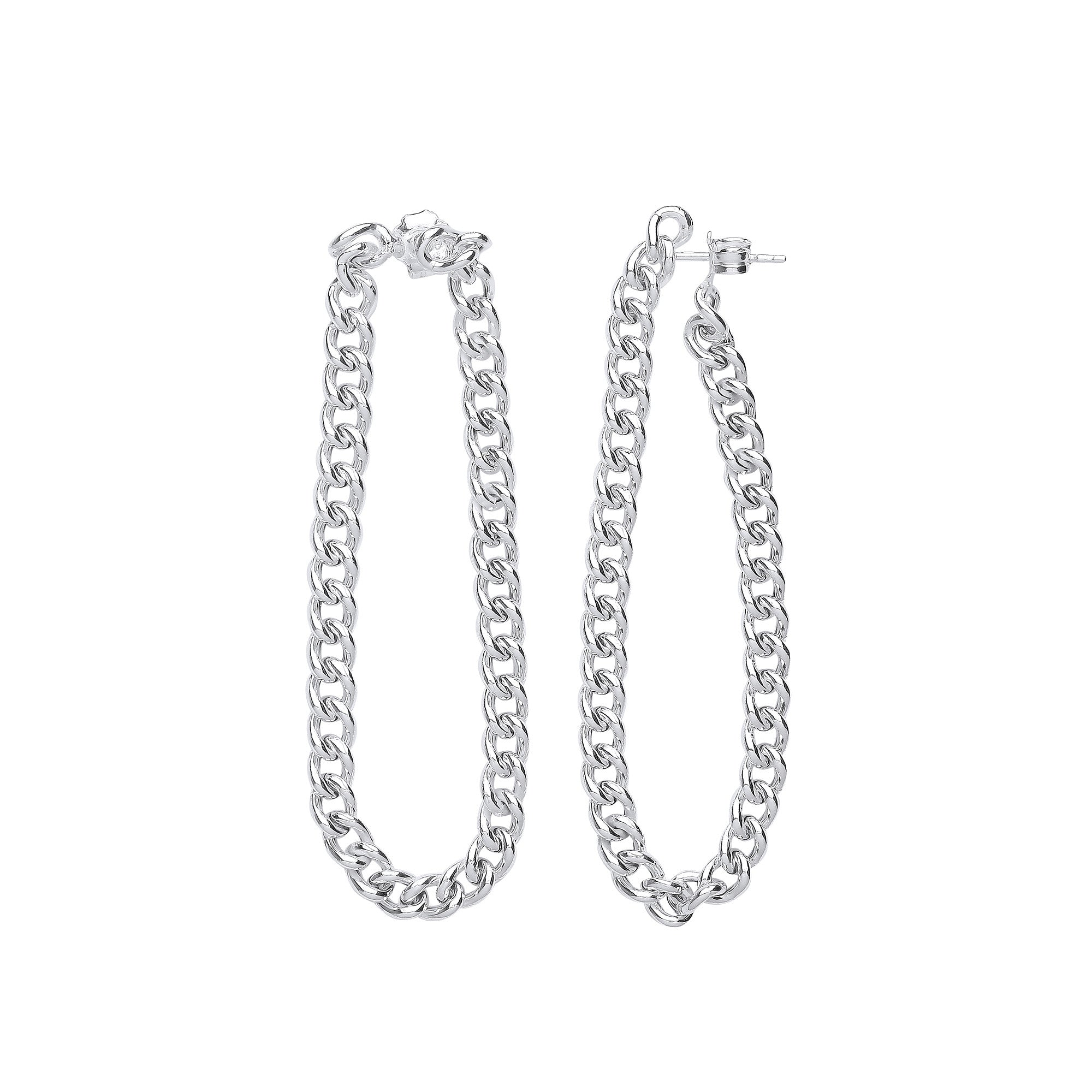 Silver Curb Chain Drop Ear Cuff