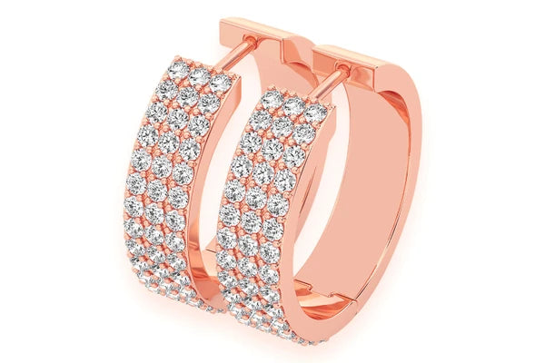 Erkals Jewellers Extra Large Three Row Huggie Hoop Earrings 18K Gold 1.75ctw