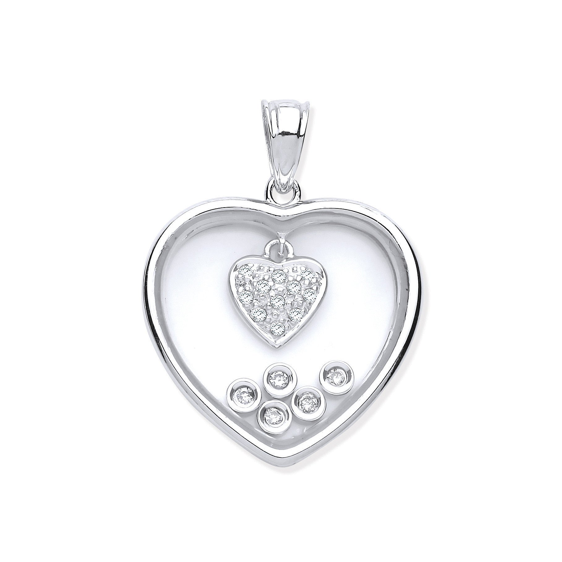 9ct White Gold Floating 0.11ct Diamonds in Heart Pendant