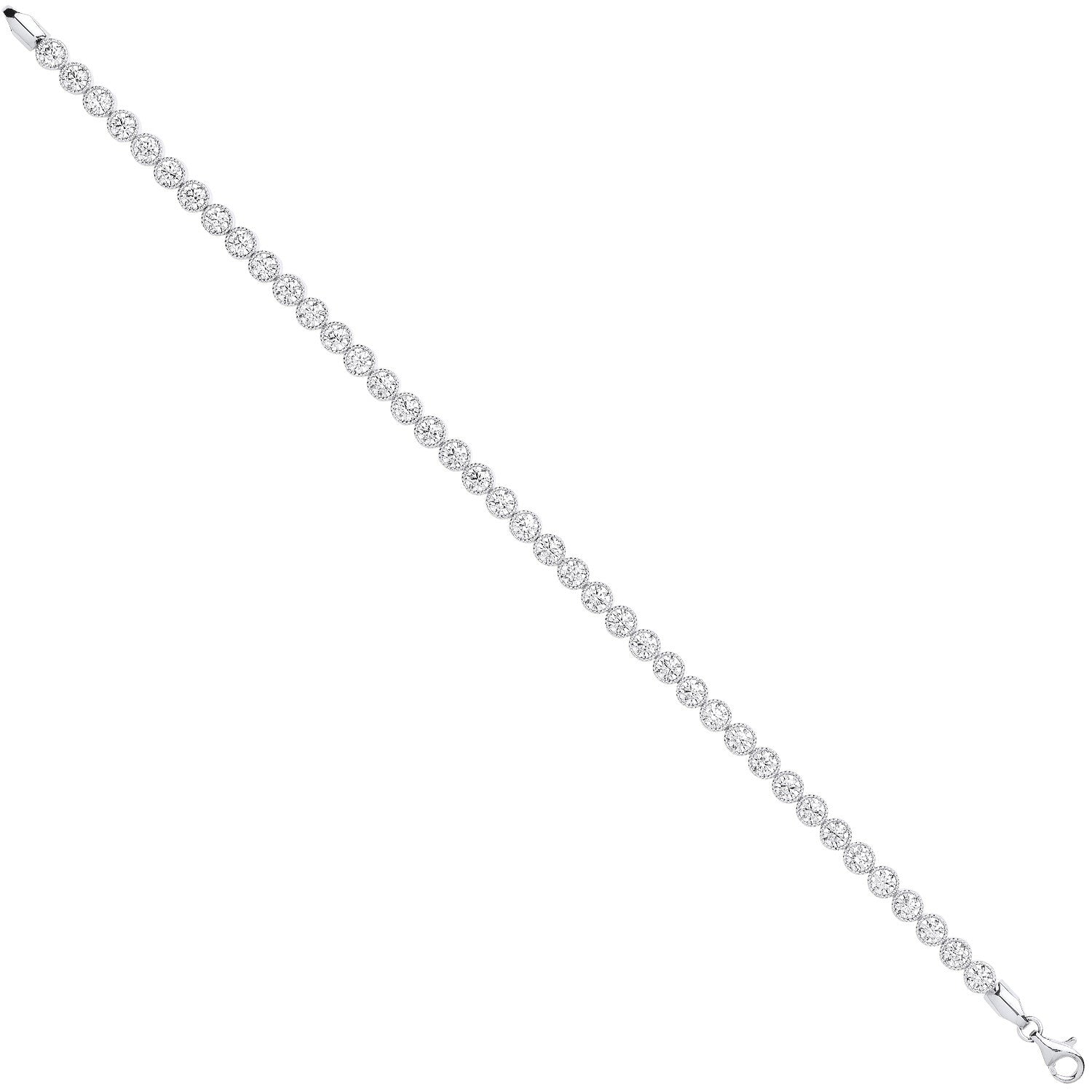 W/G Rubover CZ Set Ribbed Edge Ladies Tennis Bracelet