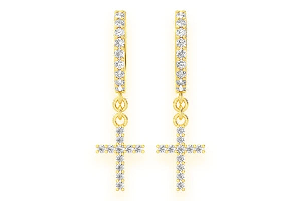 Erkals Jewellers Mini Dangling Cross Huggie Hoop Earrings 18K Gold 0.20ctw