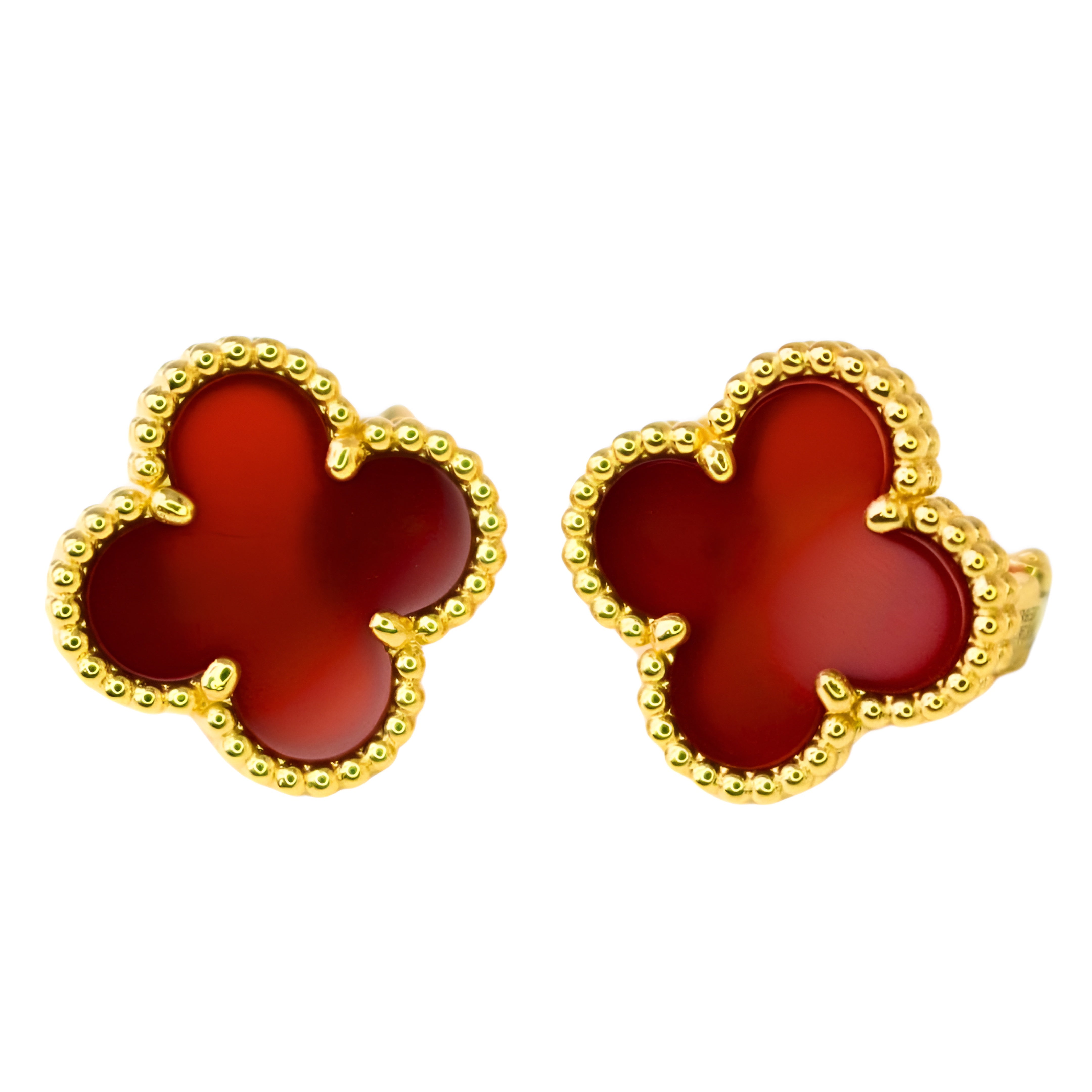 Van Cleef & Arpels Vintage Alhambra Earrings Carnelian 18K Yellow Gold