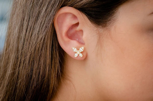 Erkals Jewellers Butterfly Baguette Stud Earrings 18K Gold 0.65ctw