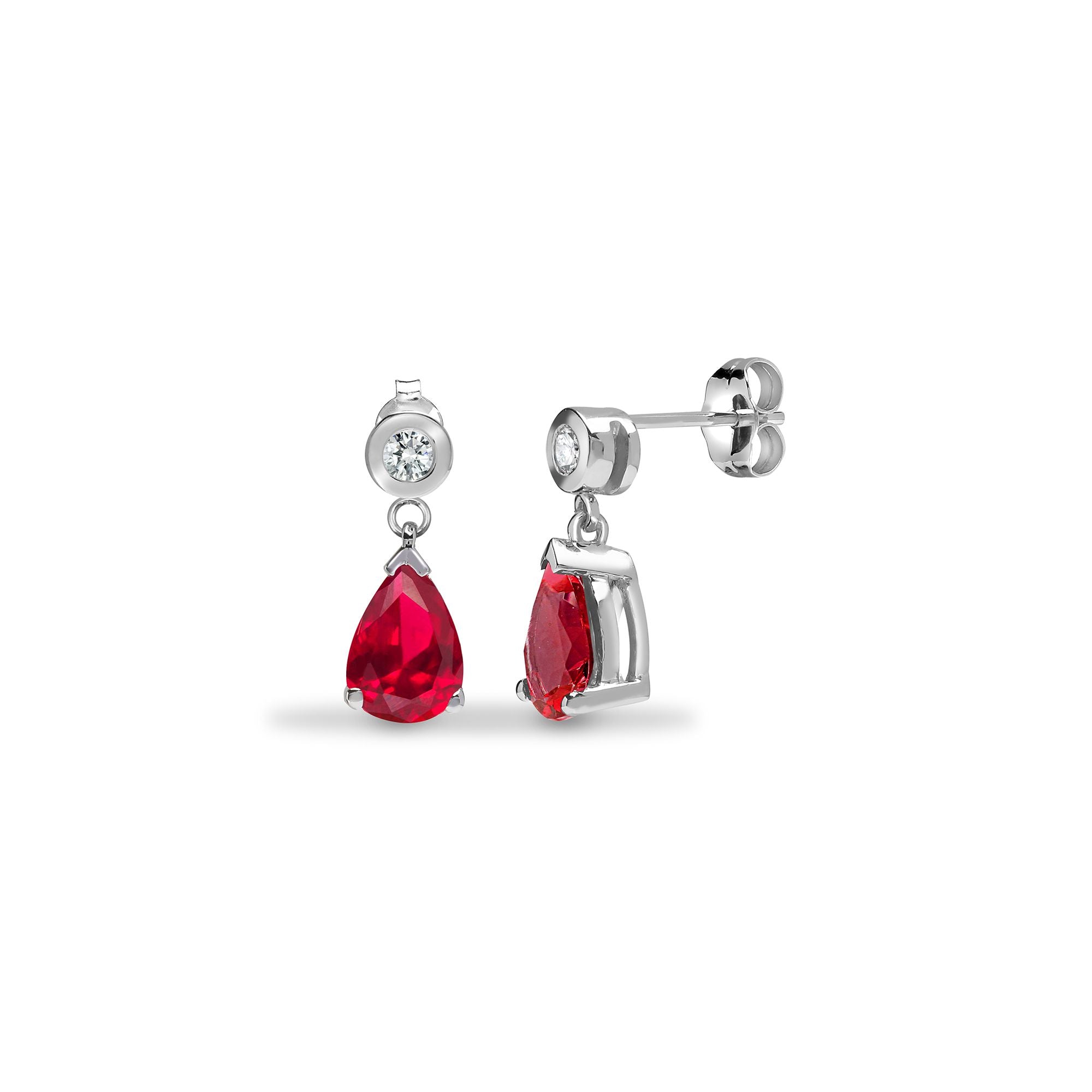9E201 | 9ct White Dia-8pts Ruby-1.80ct Drop Earrings