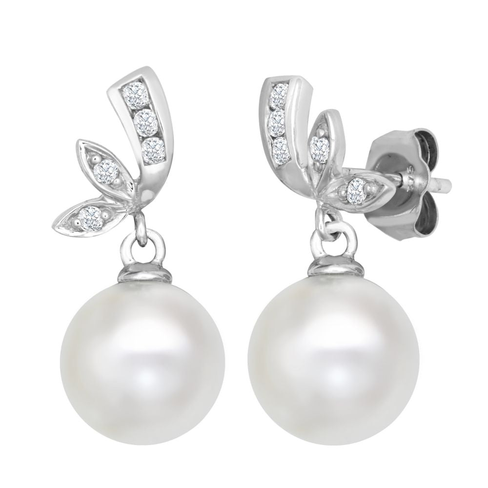 9ct White Dia-14pts 8.0-8.5mm Cultured Pearl Stud Earrings