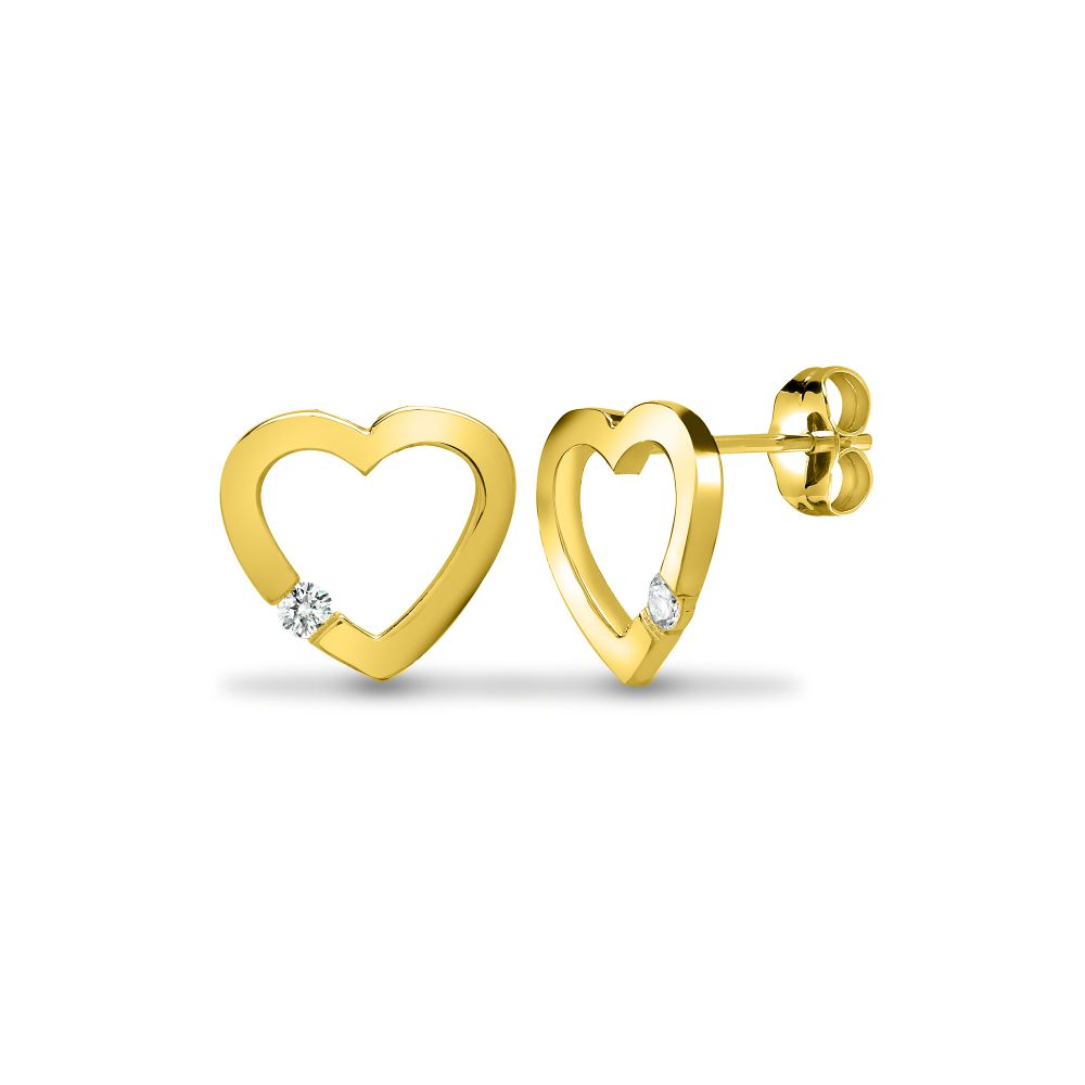 9ct Yellow 6pts Natural Diamond Heart Stud Earrings