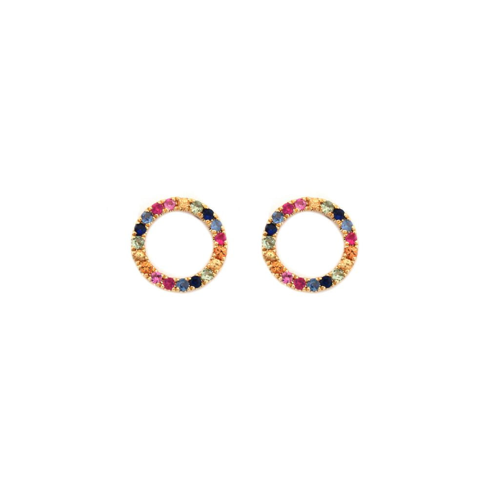 9E220 | 9ct Yellow Gold 0.47ct Rainbow Saph Circle Earrings
