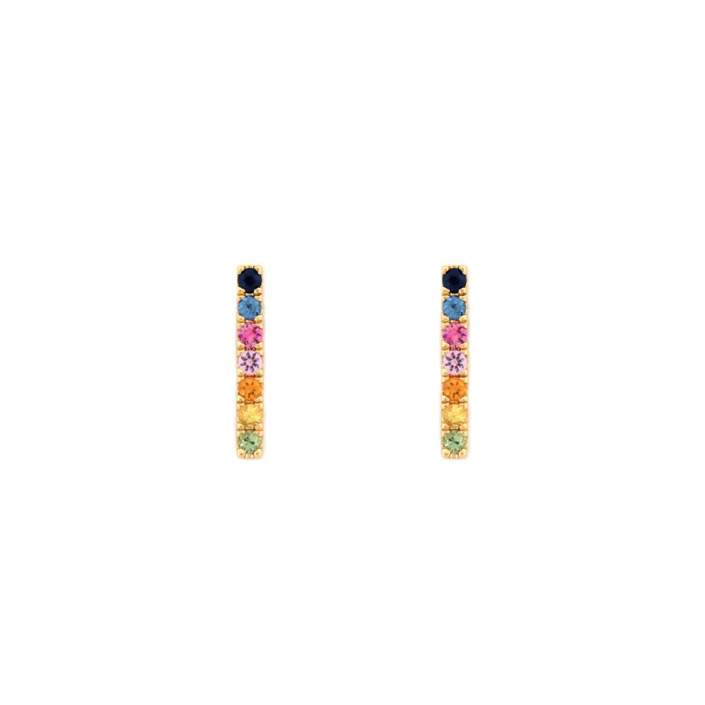 9E222 | 9ct Yellow Gold 0.34ct Rainbow Saph Bar Earrings