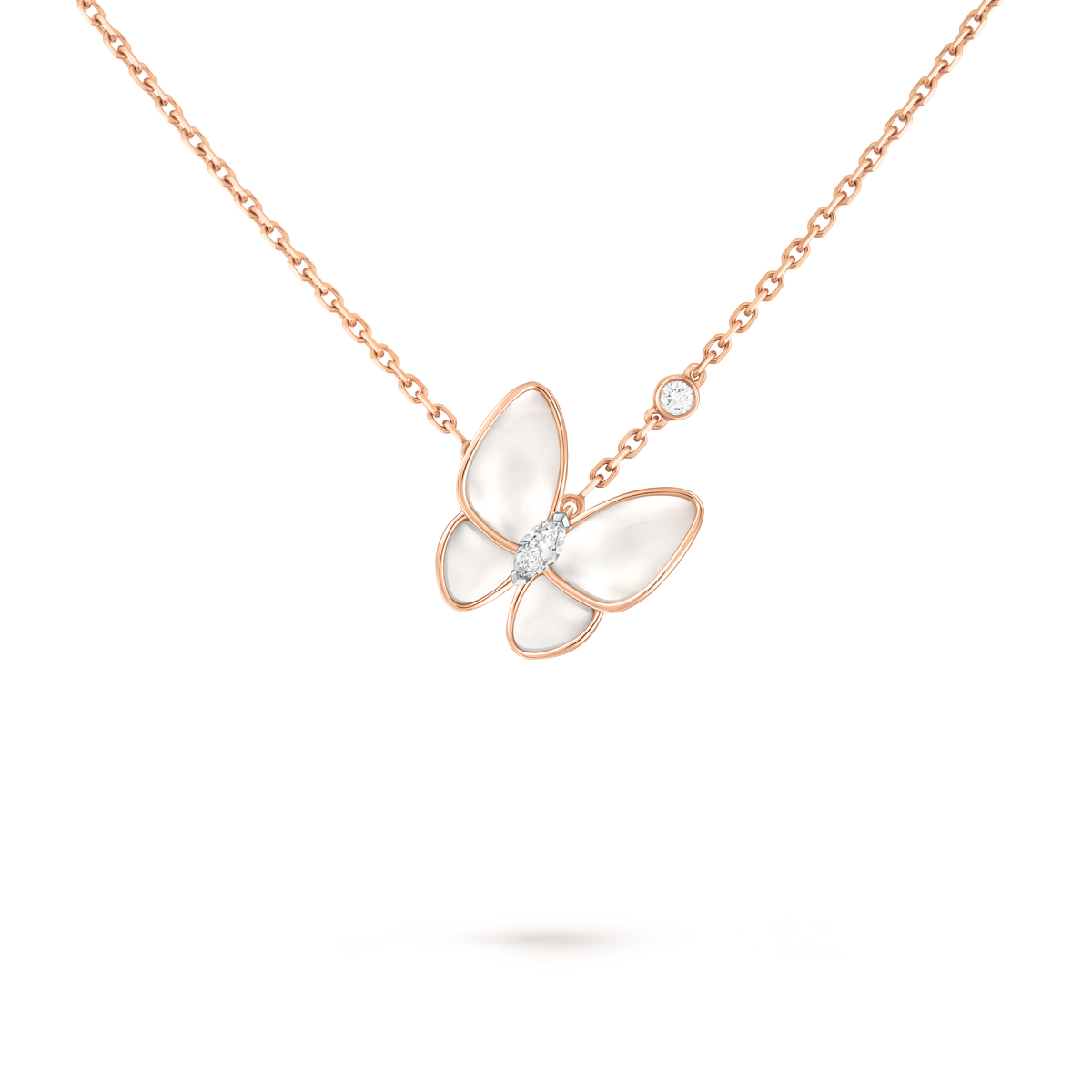 Van Cleef & Arpels Two Butterfly Diamond Mother-Of-Pearl Pendant 18K White & Rose Gold