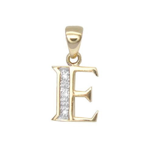 9P050-E | 9ct Yellow Gold Natural Diamond Set Initial Pendant -Initial E