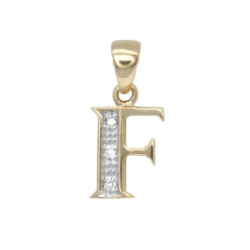 9P050-F | 9ct Yellow Gold Natural Diamond Set Initial Pendant -Initial F