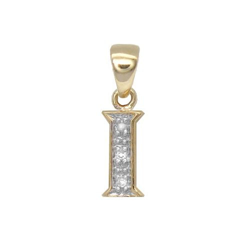 9P050-I | 9ct Yellow Gold Natural Diamond Set Initial Pendant -Initial I