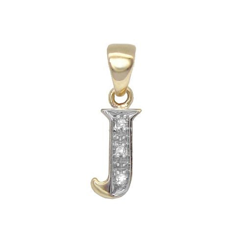 9P050-J | 9ct Yellow Gold Natural Diamond Set Initial Pendant -Initial J