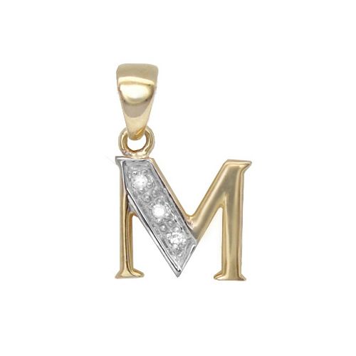 9P050-M | 9ct Yellow Gold Natural Diamond Set Initial Pendant -Initial M