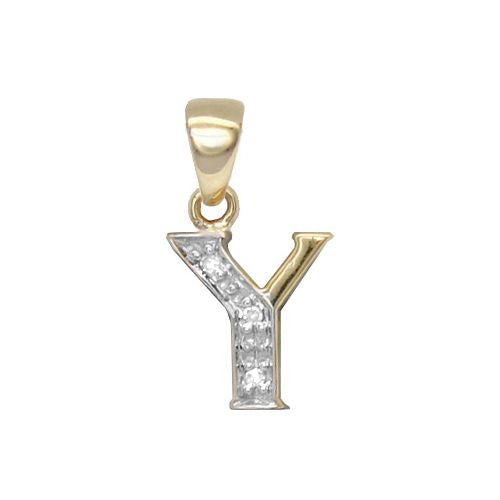 9P050-Y | 9ct Yellow Gold Natural Diamond Set Initial Pendant -Initial Y