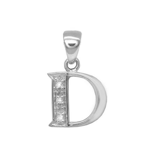 9P052-D | 9ct White Gold Natural Diamond Set Initial Pendant -Initial D