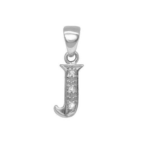 9P052-J | 9ct White Gold Natural Diamond Set Initial Pendant -Initial J