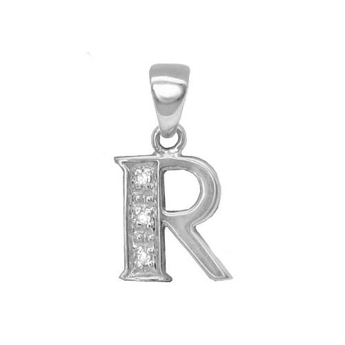 9P052-R | 9ct White Gold Natural Diamond Set Initial Pendant -Initial R